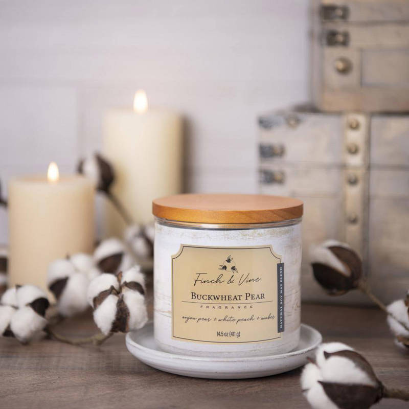 Colonial Candle Finch & Vine sojowa świeca zapachowa w szkle 3 knoty 14.5 oz 411 g - Buckwheat Pear