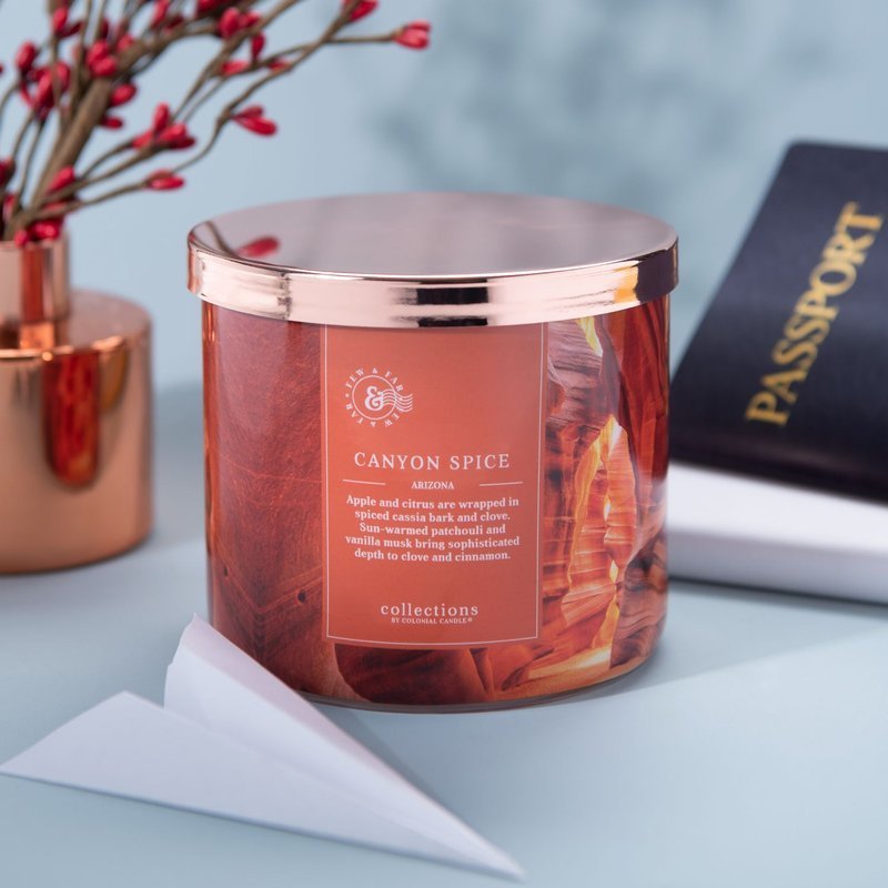 Colonial Candle Travel sojowa świeca zapachowa w szkle 3 knoty 14.5 oz 411 g - Canyon Spice